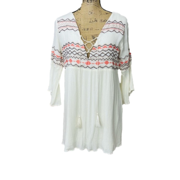 Umgee Boho Swing Style Embroidered Aztec Style Lined Dress - Picture 6 of 14